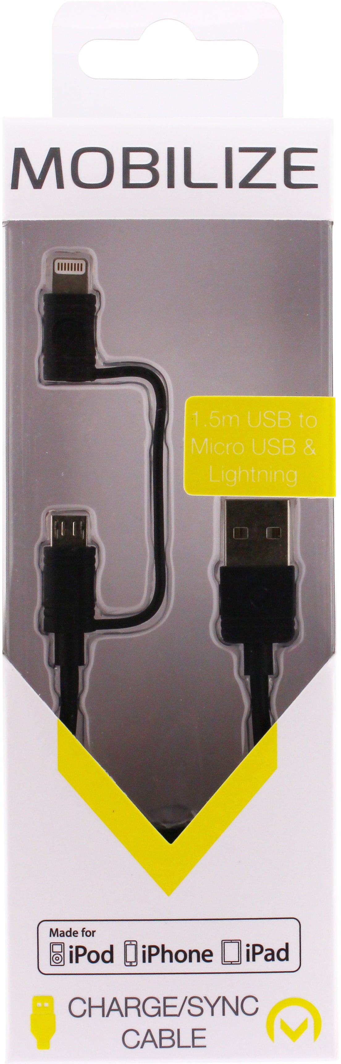 Mobilize 2In1 Cable Usb To Apple Mfi Lightning Or Micro Usb 1.5M. Black