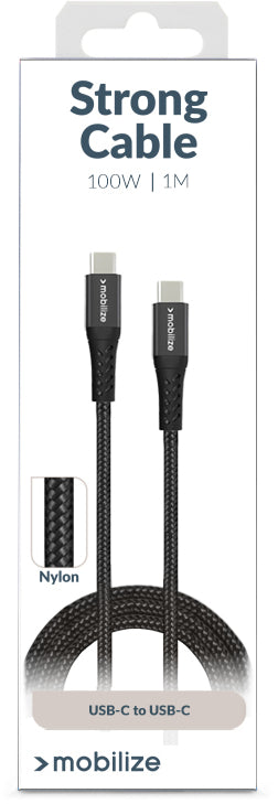 Mobilize Strong Nylon Cable Usb-C To Usb-C 1M. 100W Black