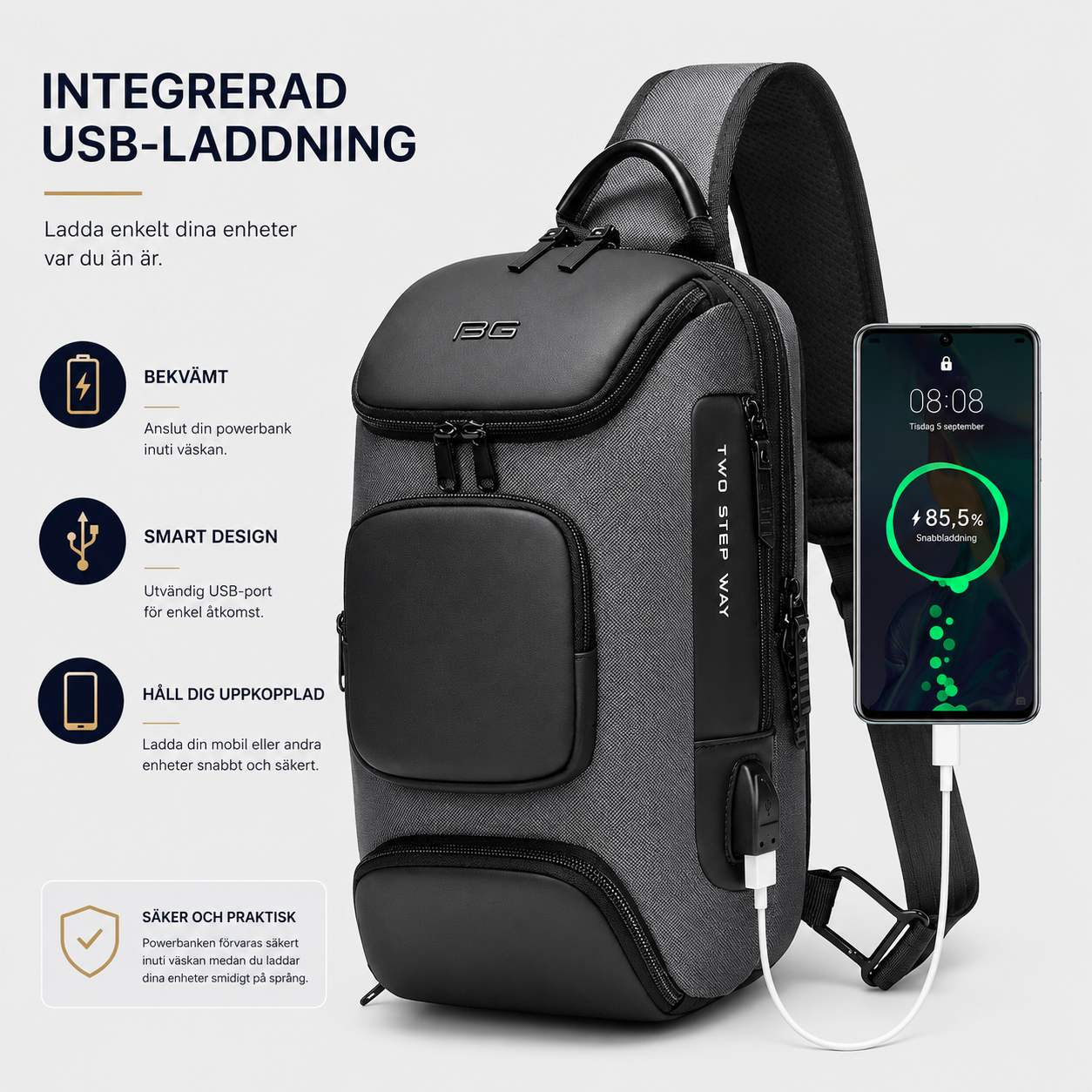 UrbanSwede™ Axel- & Bröstväska Crossbody – Vattentät och Anti-Stöld (Kopia)