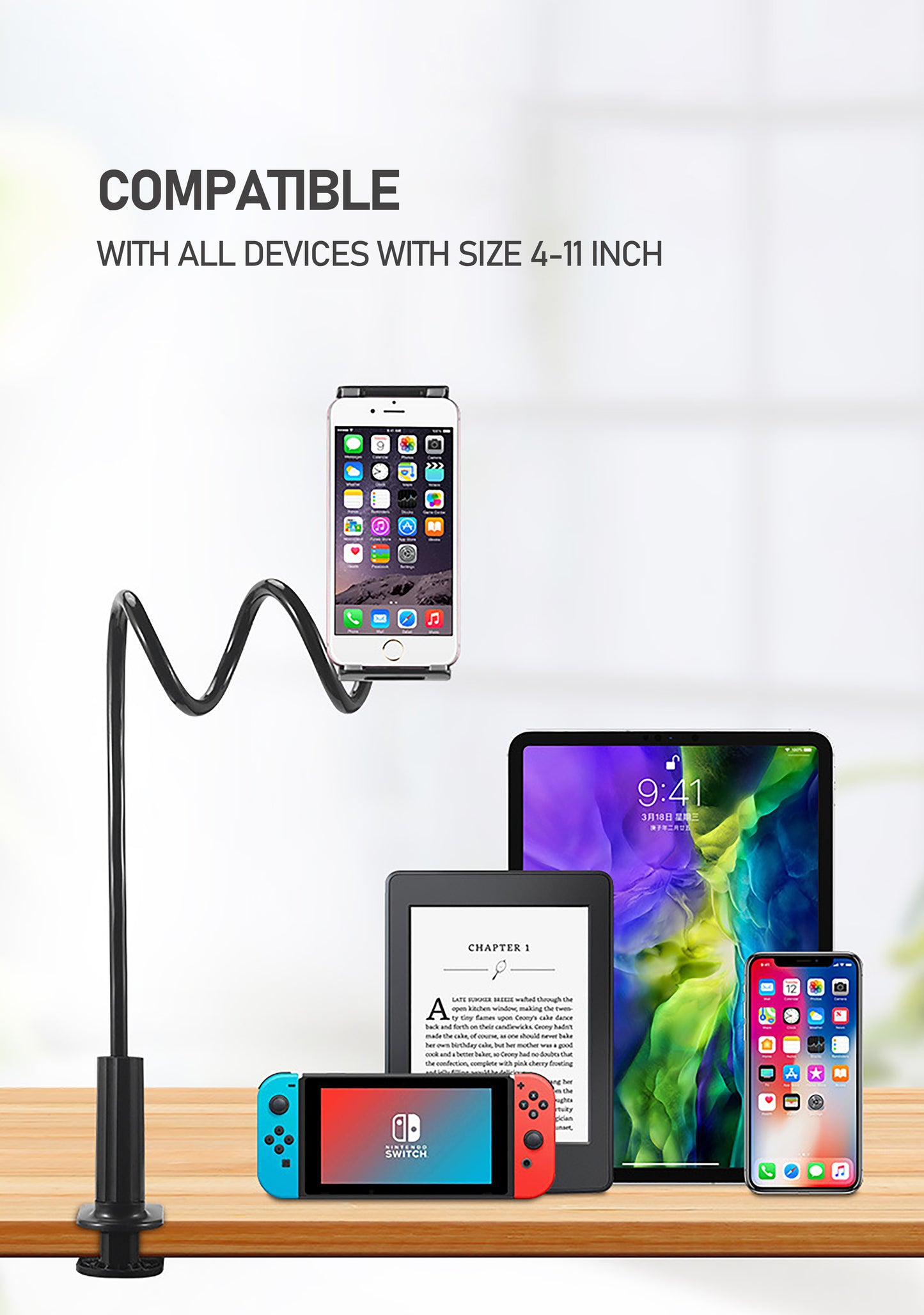 Flexibel Lång Arm för 10-28 cm Enheter – Hållare för Telefon, Ipad mm
