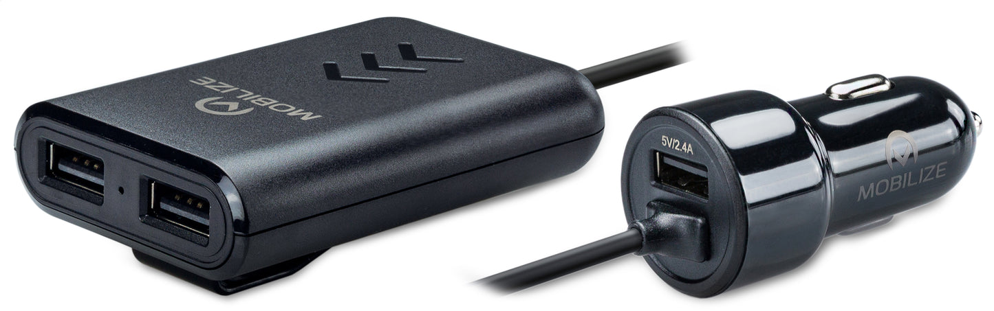 Mobilize Car Charger 3X Usb Front And Back Seat 42W Black