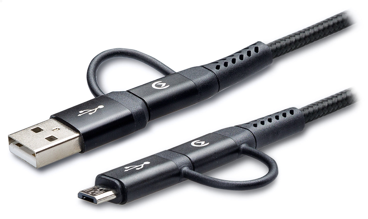 Mobilize Strong Nylon Cable 4In1 Usb, Usb-C To Micro Usb, Usb-C 1.5M Black
