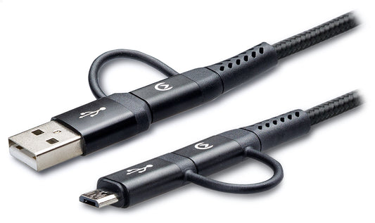 Mobilize Strong Nylon Cable 4In1 Usb, Usb-C To Micro Usb, Usb-C 1.5M Black