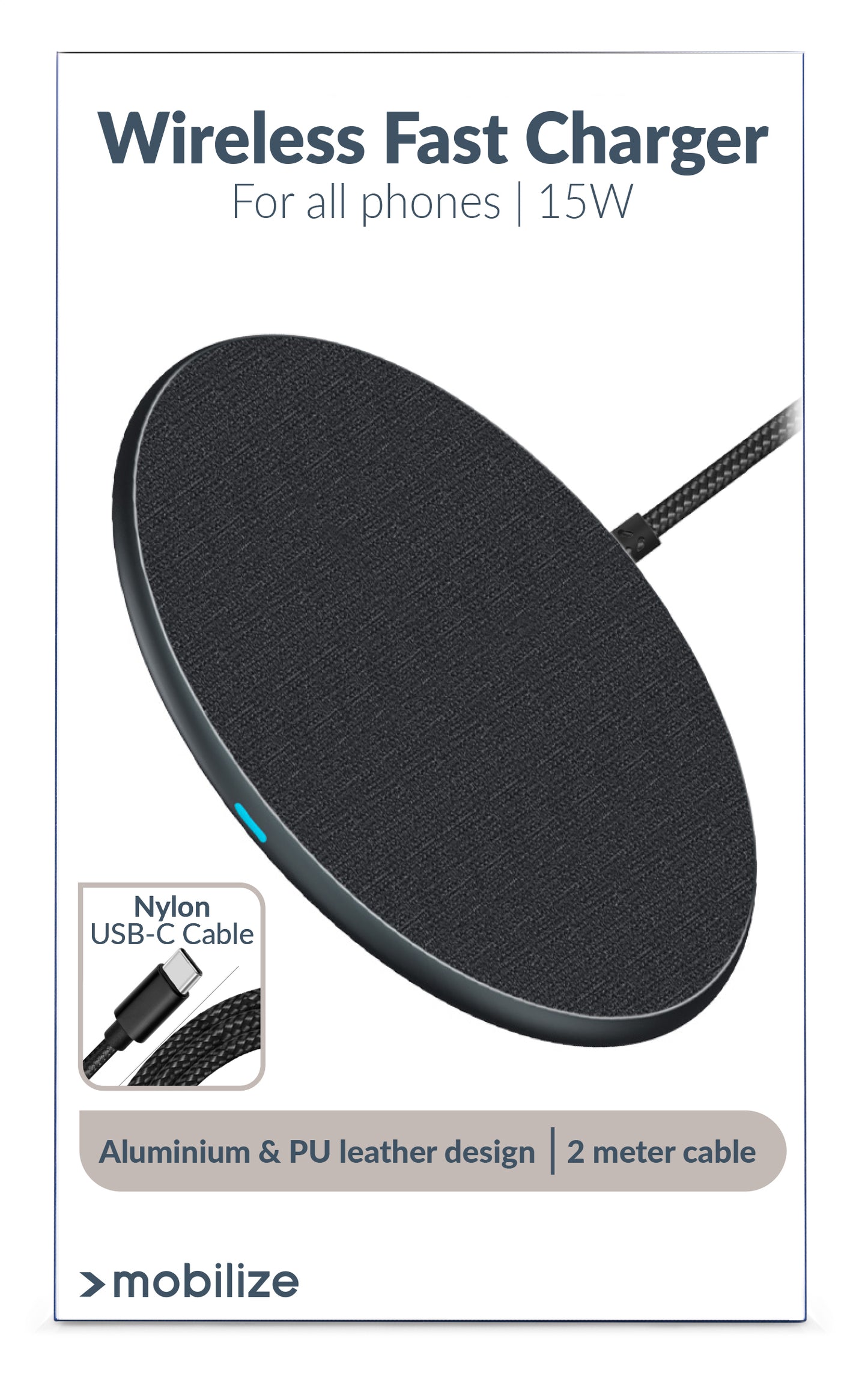 Mobilize Wireless Fast Charger Flat 5W/7.5W/10W/15W Pu Leather Grey