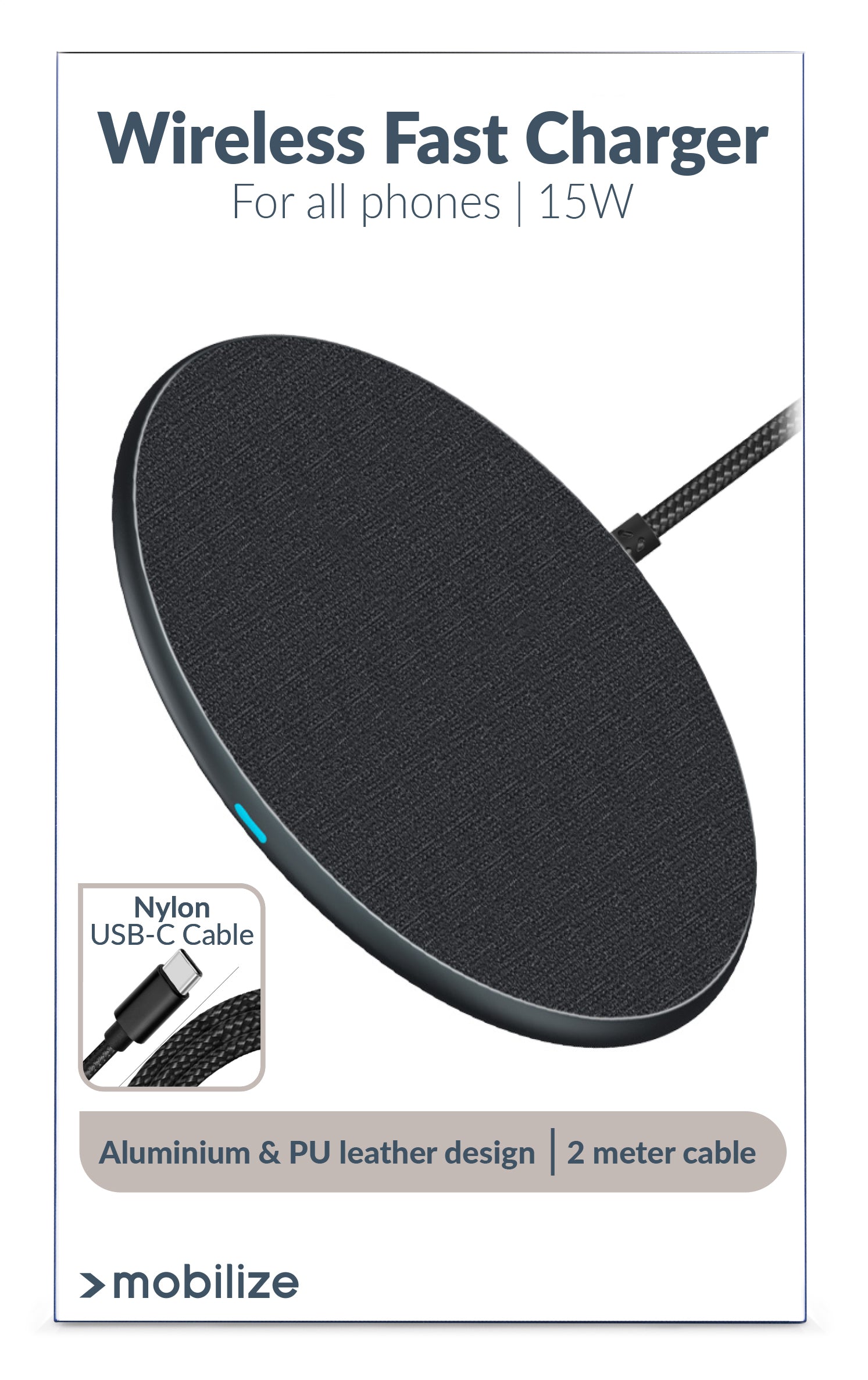 Mobilize Wireless Fast Charger Flat 5W/7.5W/10W/15W Pu Leather Grey