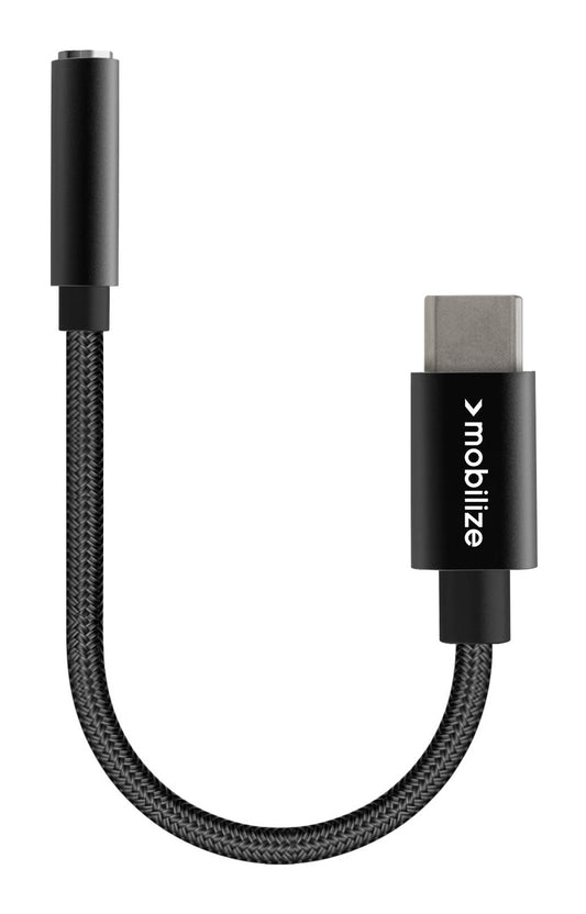 Mobilize Strong Nylon Audio Adapter Usb-C To 3.5Mm 15Cm Black