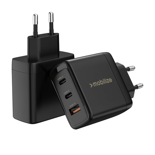 Mobilize Wall Charger 2X Usb-C + 1X Usb Gan 65W With Pd/Pps Black