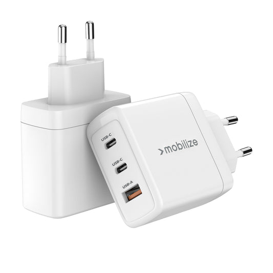 Mobilize Wall Charger 2X Usb-C + 1X Usb Gan 65W With Pd/Pps White
