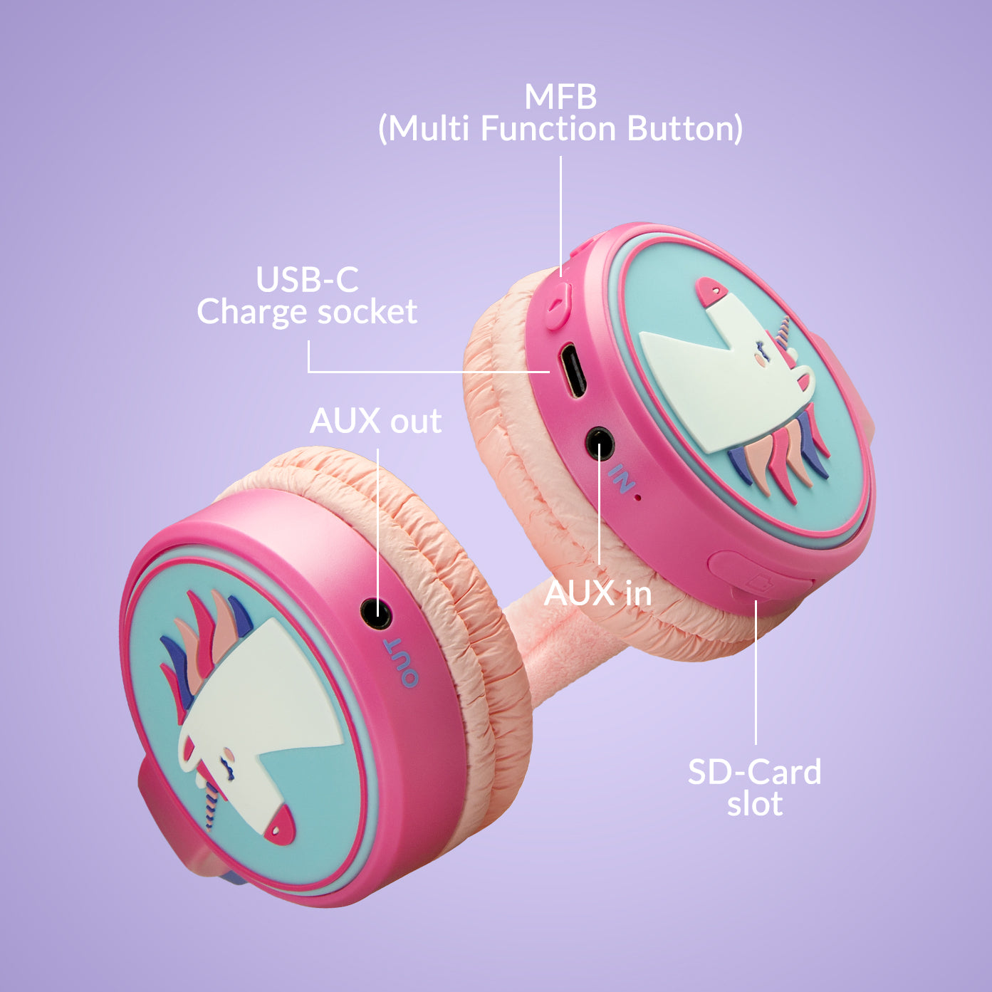 Mobilize Wireless/Wired Over Ear Kids Headphone 85Db Unicorn