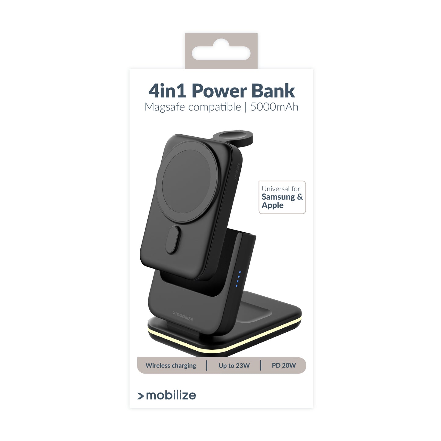 Mobilize 4In1 Wireless Charger Station With Detachable Power Bank 5000Mah Black