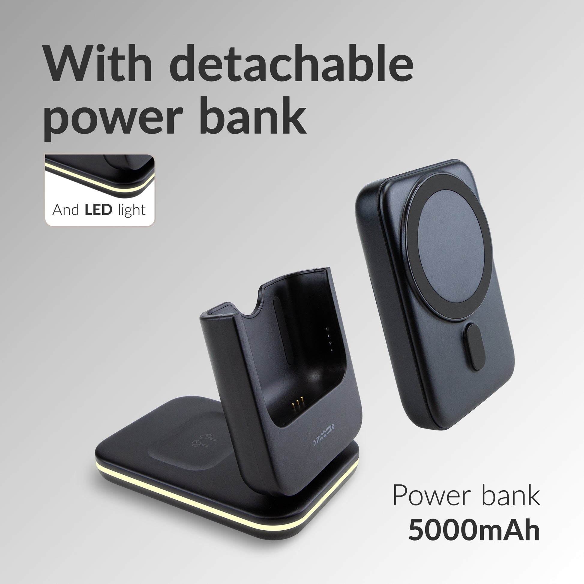 Mobilize 4In1 Wireless Charger Station With Detachable Power Bank 5000Mah Black