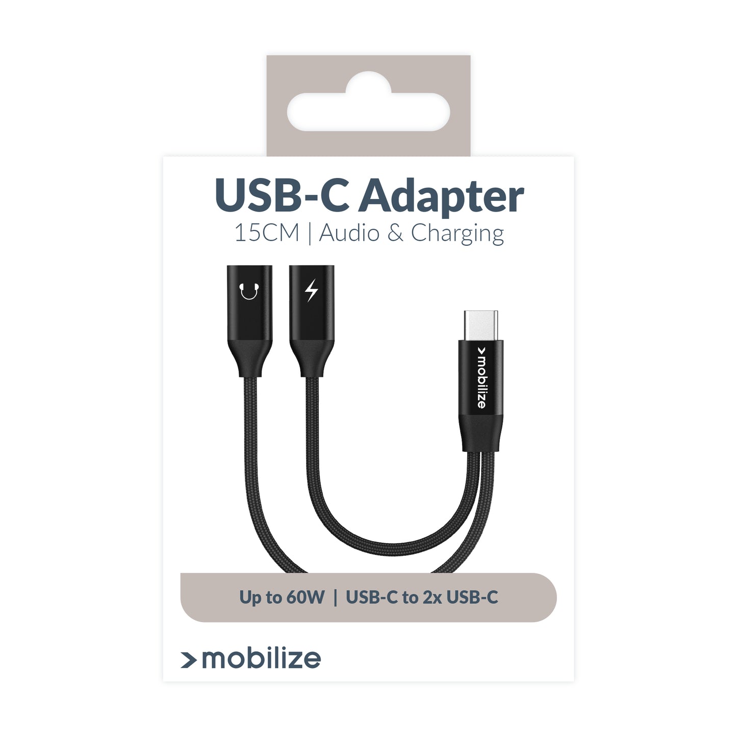 Mobilize Strong Nylon Usb-C Splitter For Audio And Charging 15Cm Black