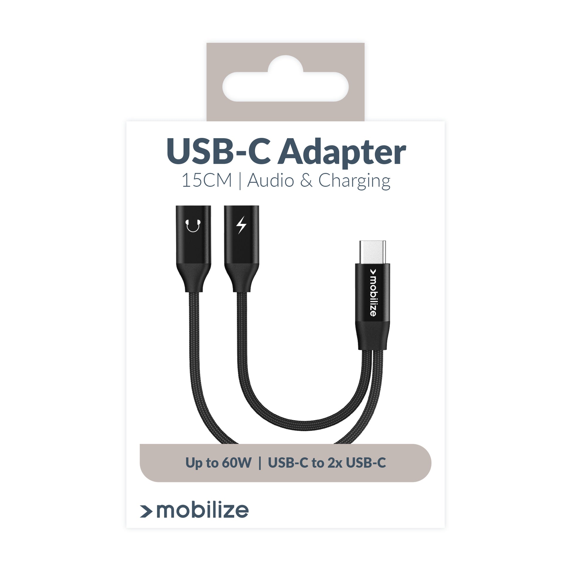 Mobilize Strong Nylon Usb-C Splitter For Audio And Charging 15Cm Black