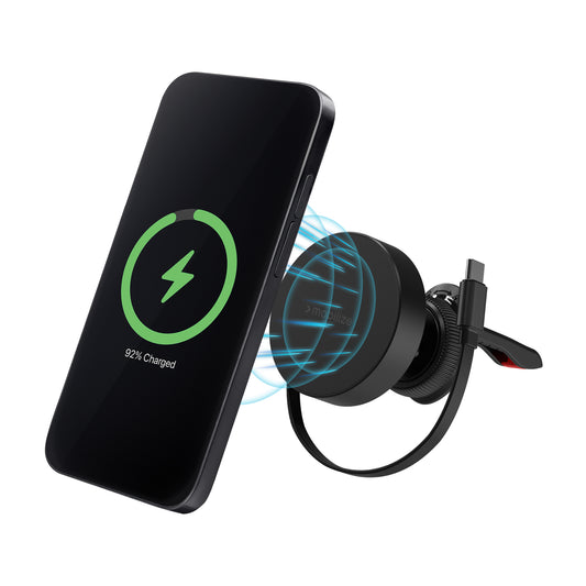 Mobilize Magsafe Compatible Car Holder/Charger 7.5W/10W/15W With Retractable Usb-C Cable Black