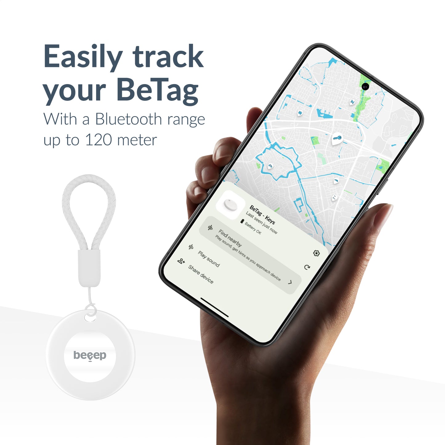 Beeep Betag Android Tracker White & Keychain White - 3 Pack