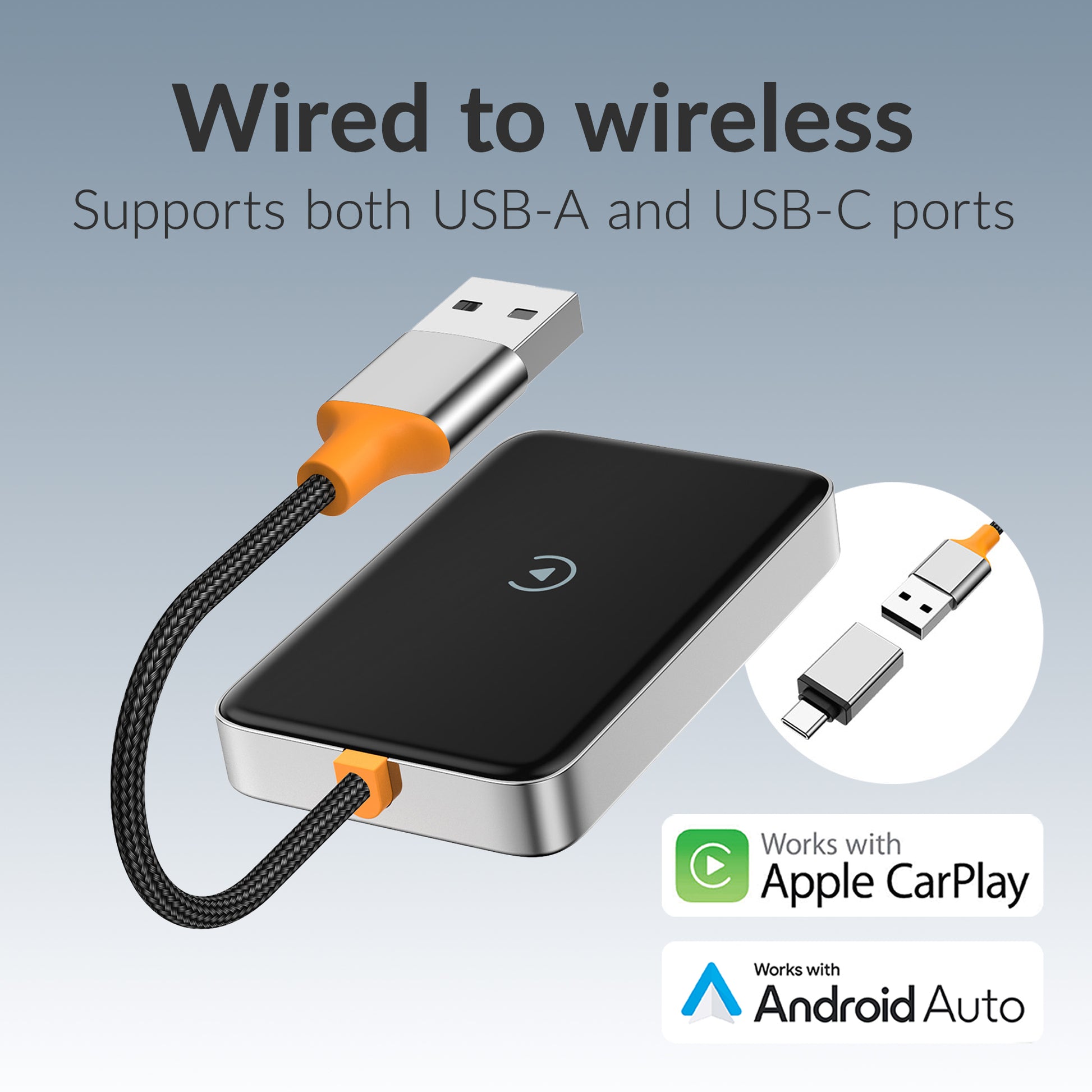 Mobilize Premium 2In1 Adapter For Wireless Apple Carplay/Android Auto Black
