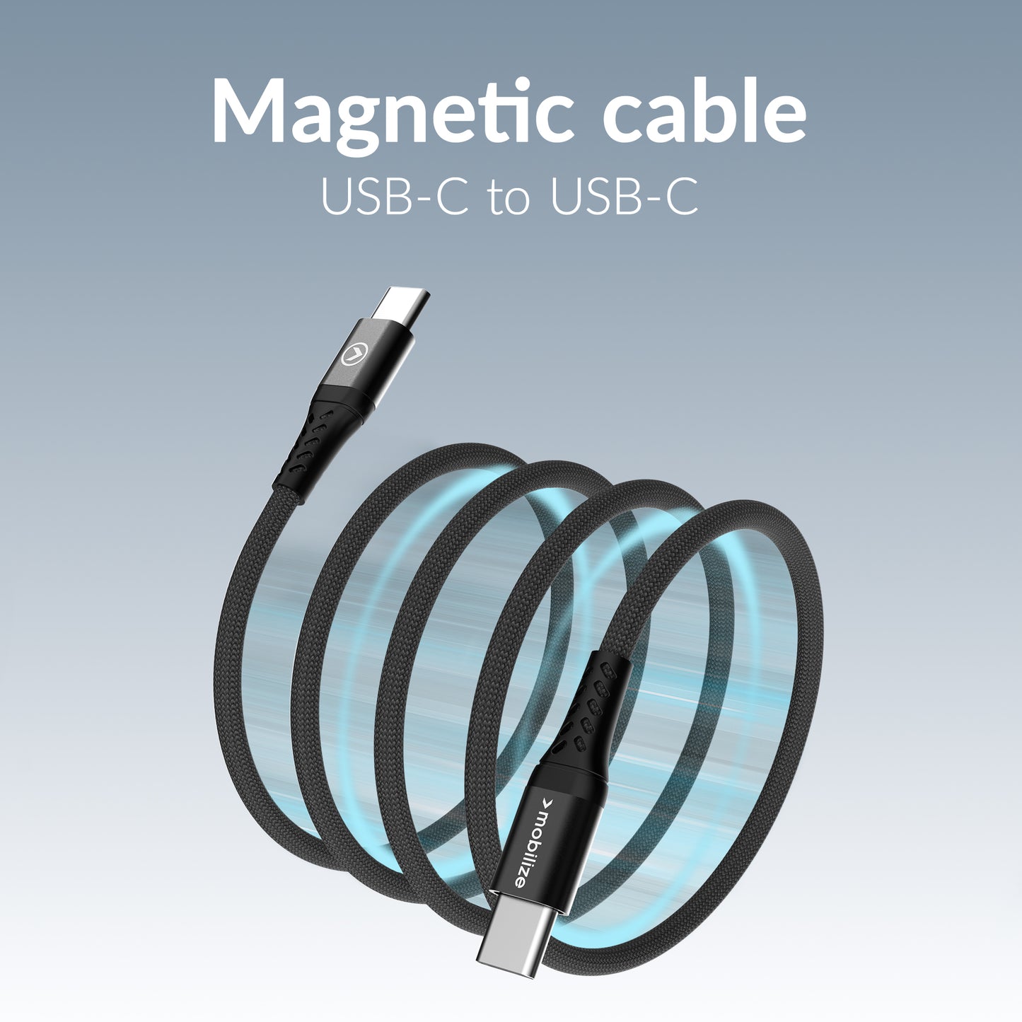 Mobilize Magnetic Nylon Cable - Usb-C To Usb-C - 2M. - 100W Black