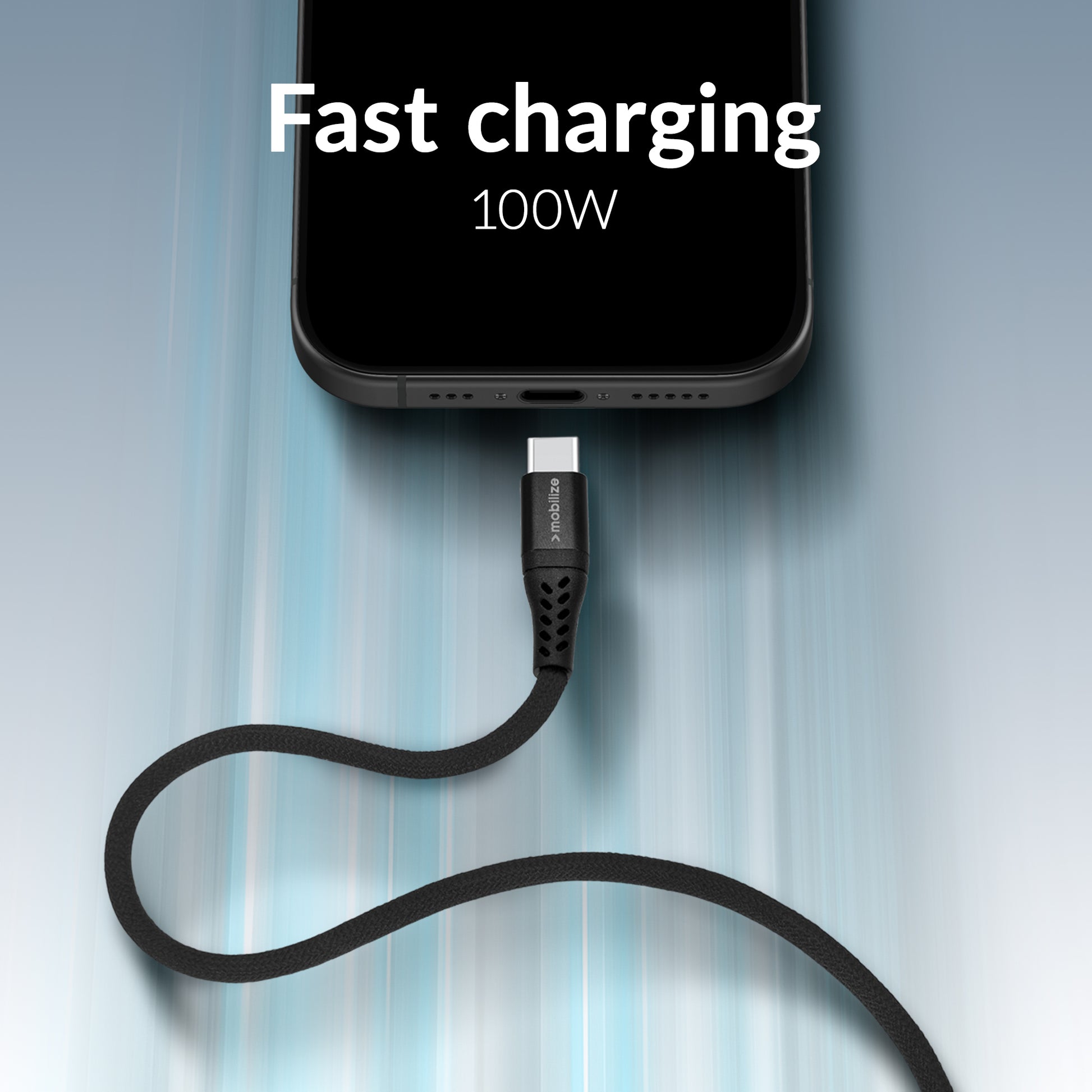 Mobilize Magnetic Nylon Cable - Usb-C To Usb-C - 2M. - 100W Black