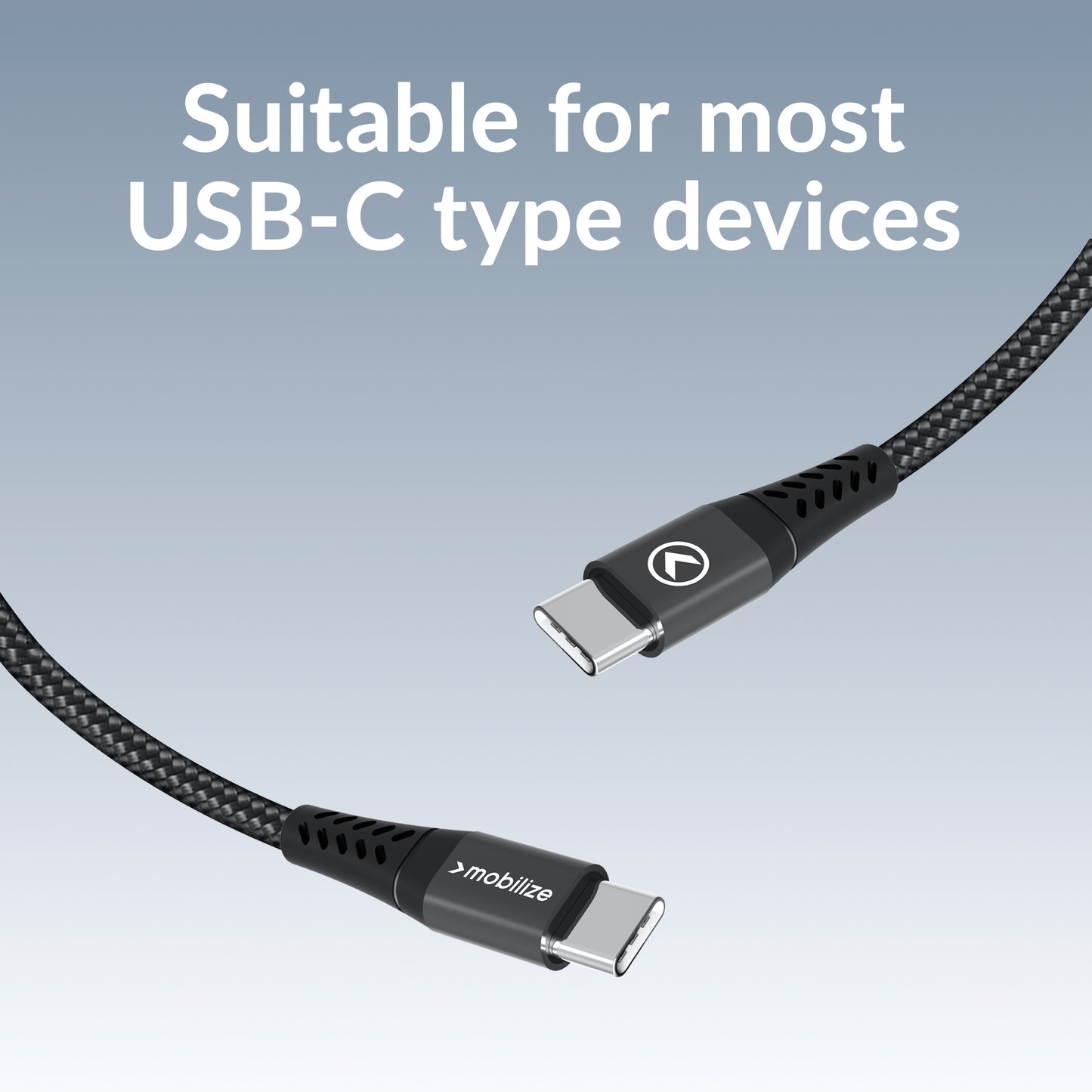 Mobilize Magnetic Nylon Cable - Usb-C To Usb-C - 2M. - 100W Black