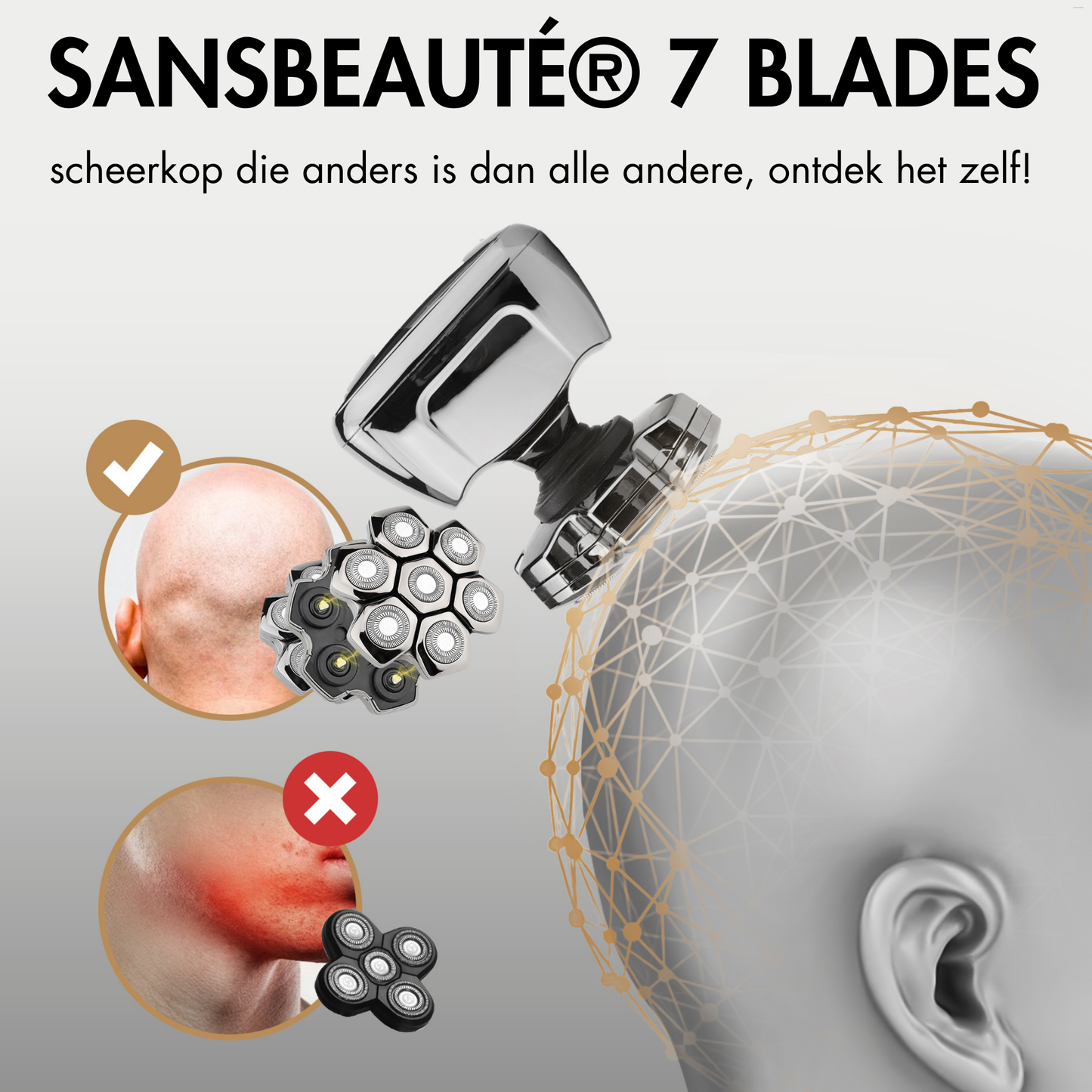 Sansbeauté® Hoofdscheerapparaat + Extra Scheerkop | Pro Magnetic