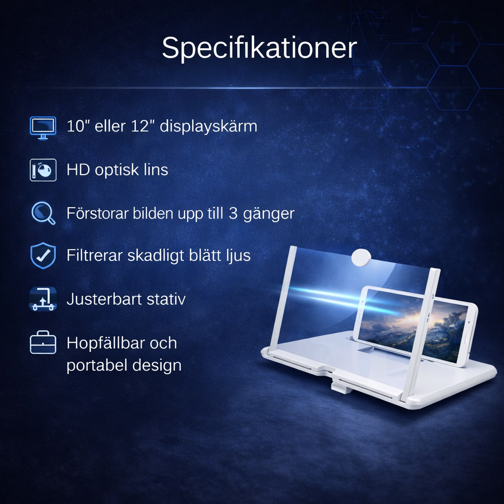 Mobilförstorare 10–12” med 3D-skärm och hållare