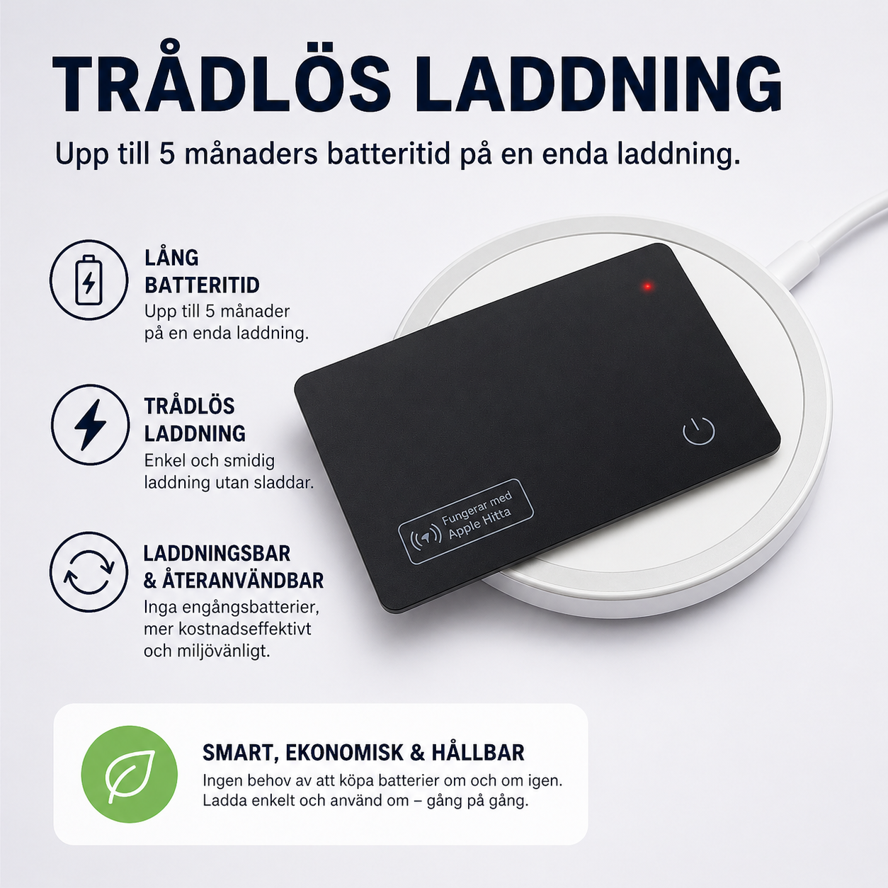 UrbanSwede™ Ultratunn GPS-spårare – Hitta nycklar, plånbok & väskor via Apple Find My