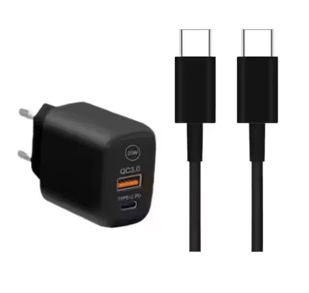 2-Port Väggladdare – PD20W/18W USB-A & Type-C Snabbladdning