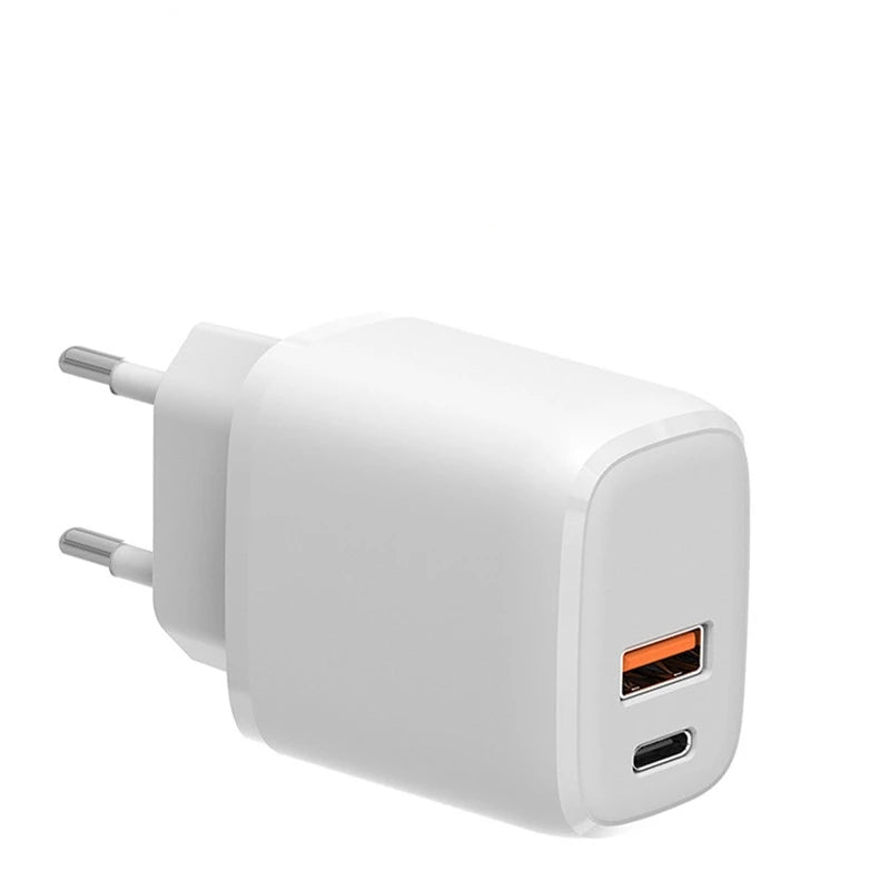 2-Port Väggladdare – PD20W/18W USB-A & Type-C Snabbladdning
