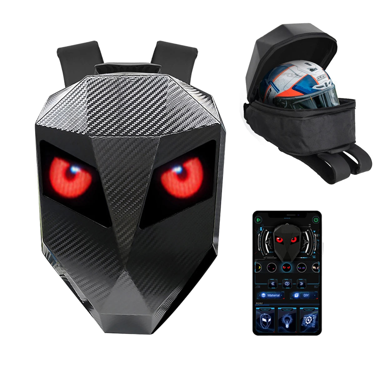 Ryggsäck för bl.a MC. App-kontrollerad LED-motiv. Var först. Köp NU!