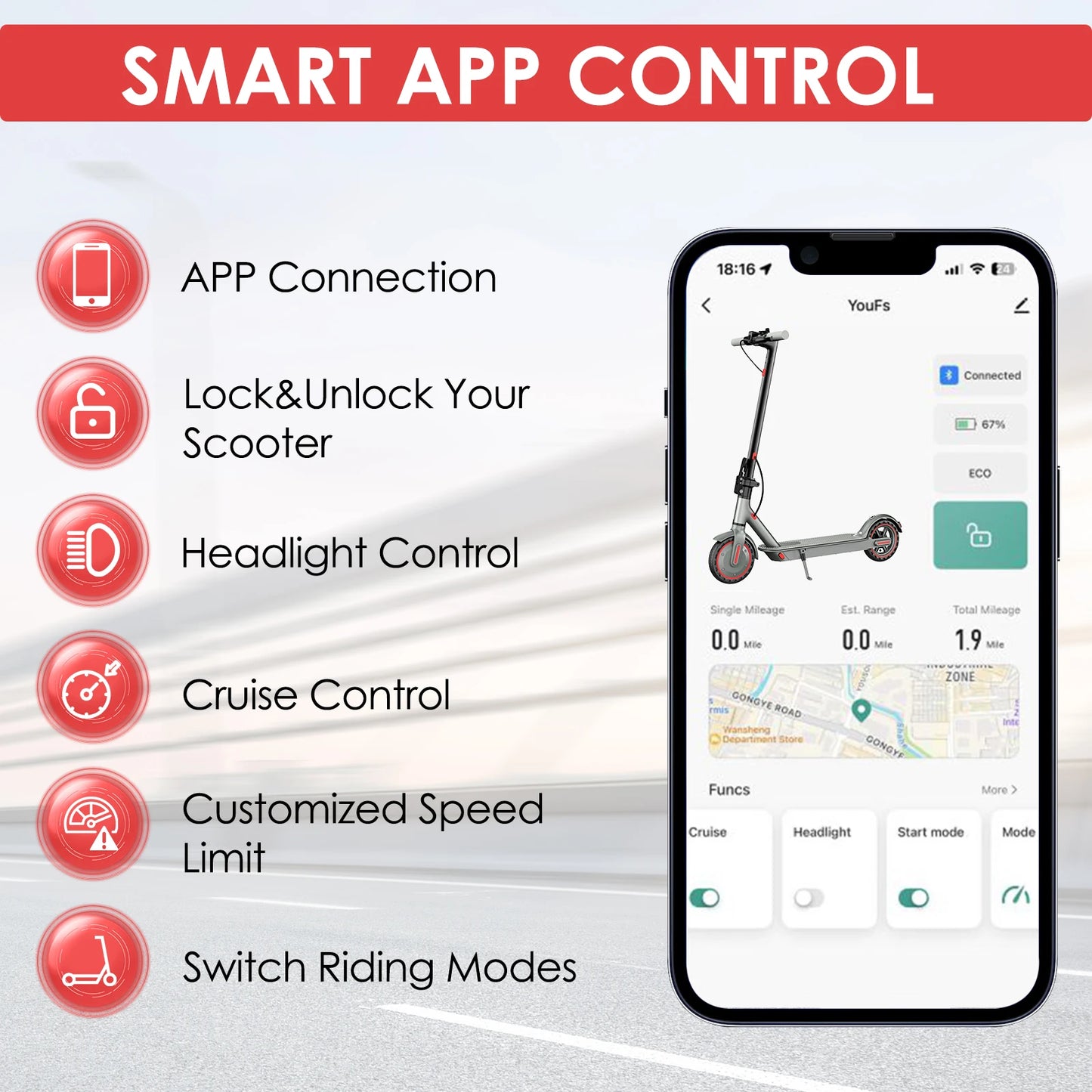 Elskoter för vuxna 8,5” – ihopfällbar & smart appkontroll