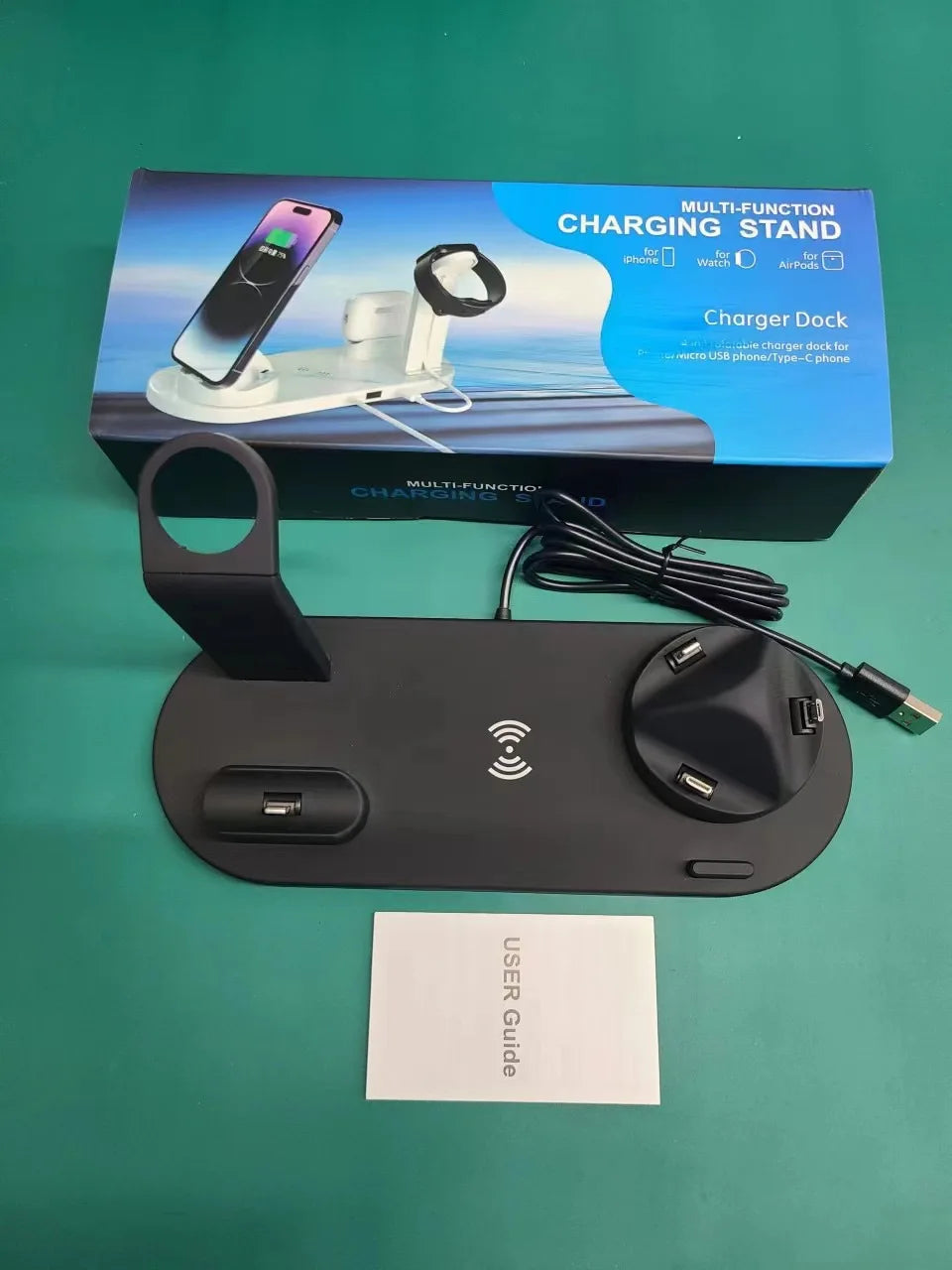 4-i-1 Trådlös Laddningsstation – 15W Snabbladdare för Mobil, Klocka & Hörlurar