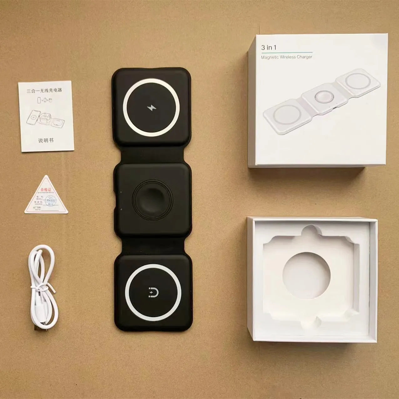 3-i-1 trådlös magnetladdare – telefon, hörlurar och smartklocka, snabb