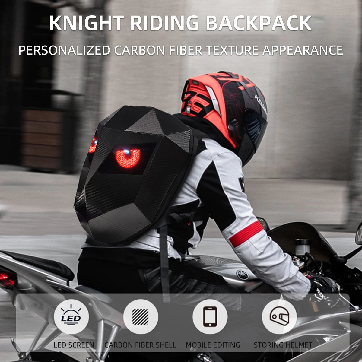 Ryggsäck för bl.a MC. App-kontrollerad LED-motiv. Var först. Köp NU!