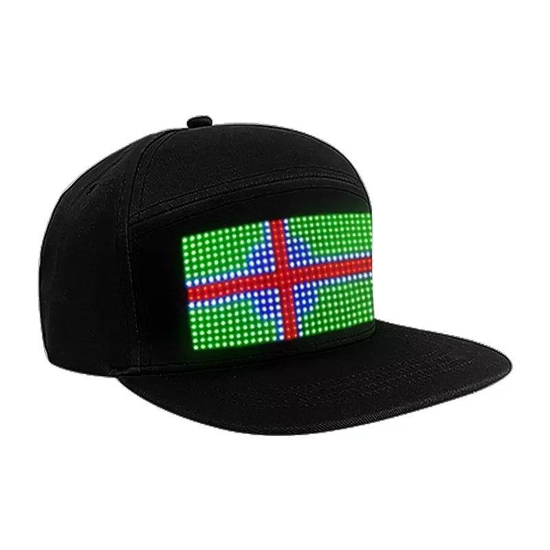 Baseballkeps med Programmerbar Fyrfärgs RGB Display – Anslut via App och Skapa Ditt Eget Budskap