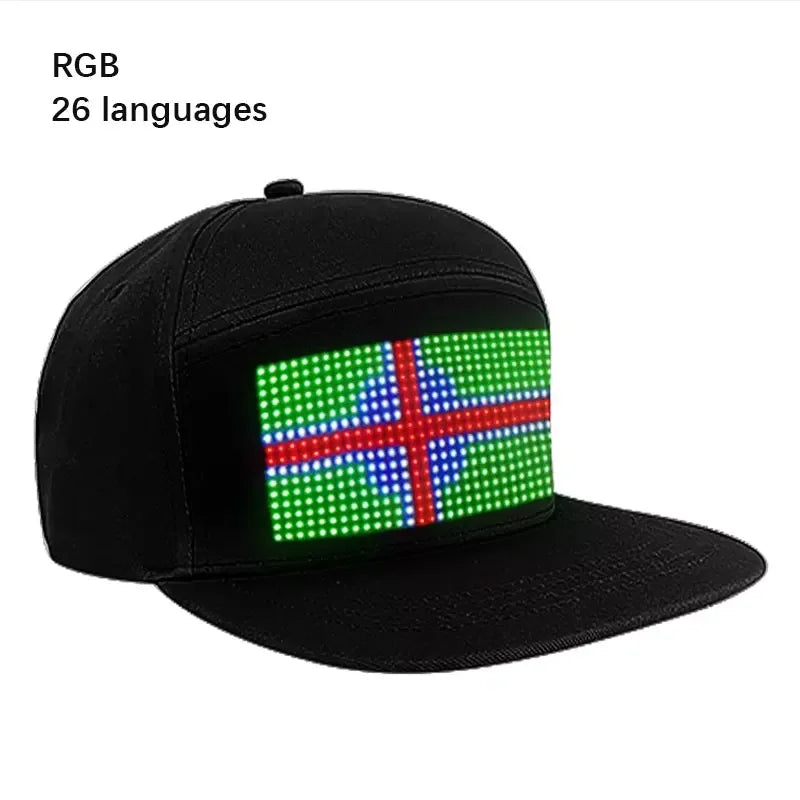 Baseballkeps med Programmerbar Fyrfärgs RGB Display – Anslut via App och Skapa Ditt Eget Budskap