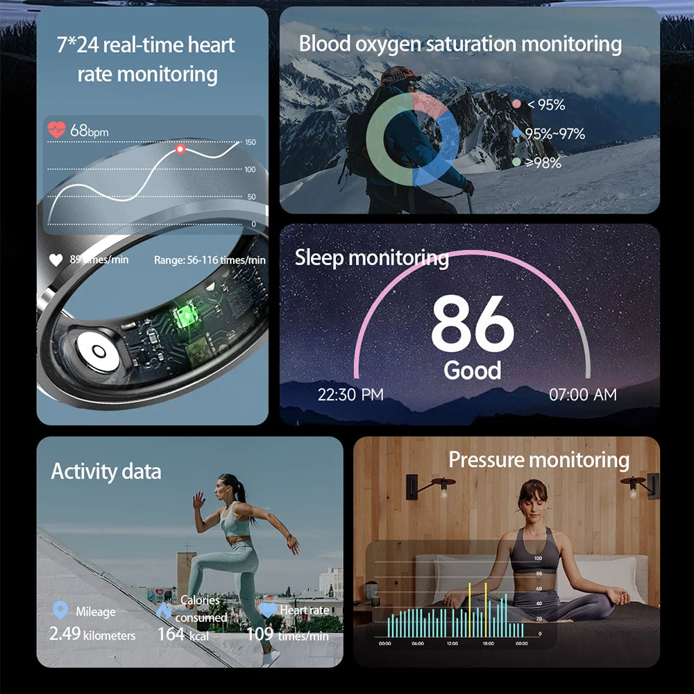 Smart Ring – Intelligent Fitness- och Hälsoring för Män och Kvinnor, Hjärt,- Sömnövervakning och Sporttracking